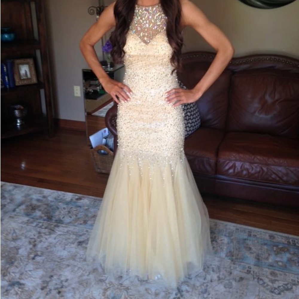 Champagne beaded prom dress